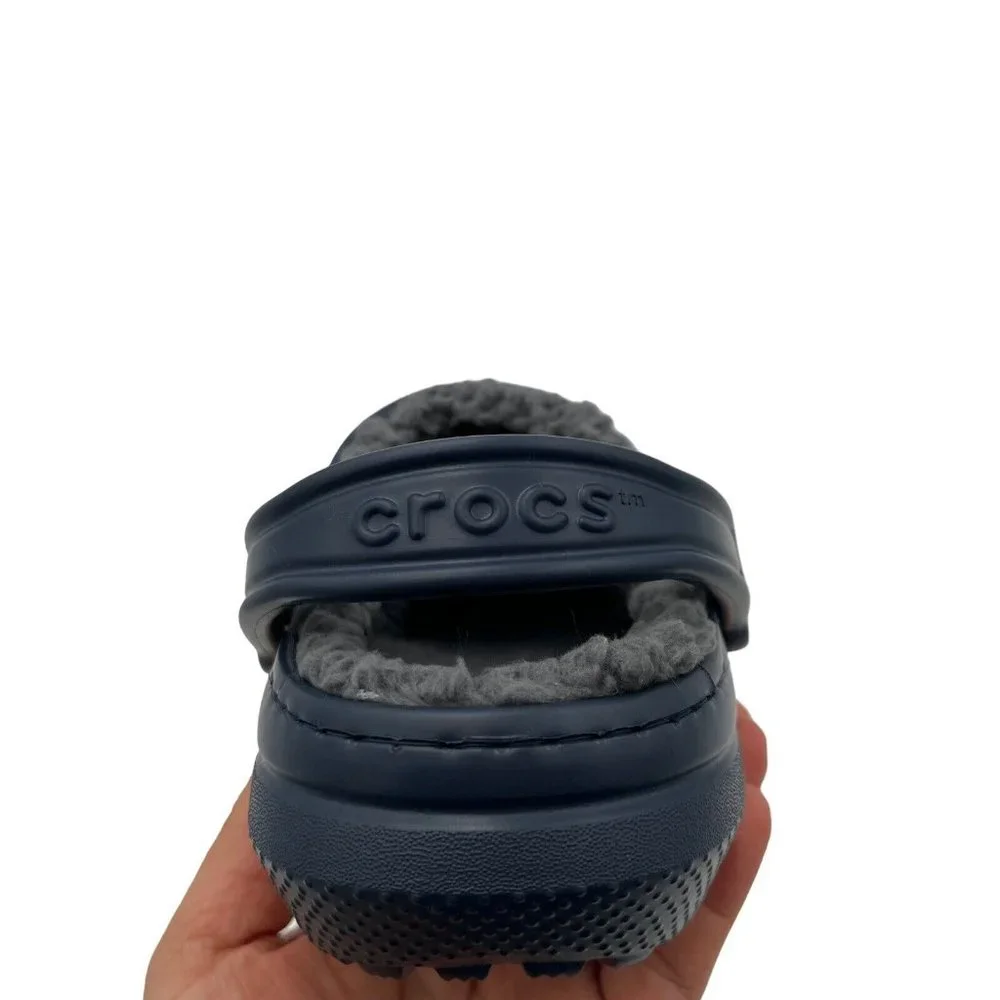 Crocs Boys Lined Clogs Size 2 (J2) Navy Blue Lightweight Cozy Comfy Slip on Shoe